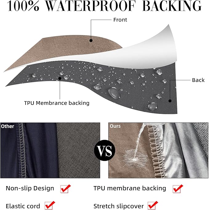 8Pcs Stretch Patio Cushion Covers Waterproof Outdoor Cushion Covers, Outdoor Couch Covers Patio Couch Cover Slipcovers Polyester Fiber (Cover Only)（Khaki）