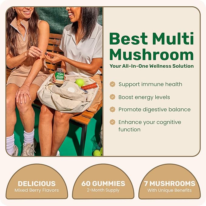 Fungies Multi Mushroom Gummies for Men & Women - Mushroom Supplement Includes Lion’s Mane, Cordyceps, Reishi, Chaga, Shiitake, Maitake & Turkey Tail - Gelatin-Free, Gluten-Free & Vegan Gummy Vitamins