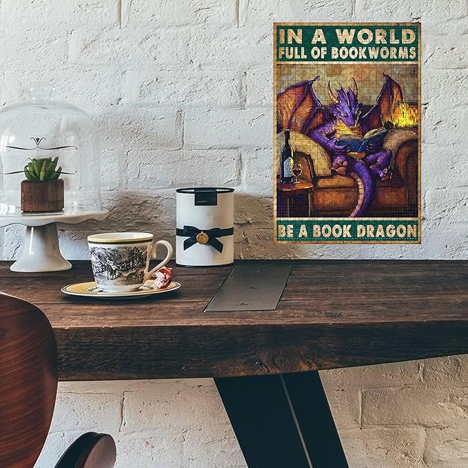 500 Piece Wooden Jigsaw Puzzle in a World Full of Bookworms Be a Book Dragon Adults Kids Challenging Game Educational Stress Relief Time Killer Perfect for Home Bar & Portable Travel 20.4x15 Inch
