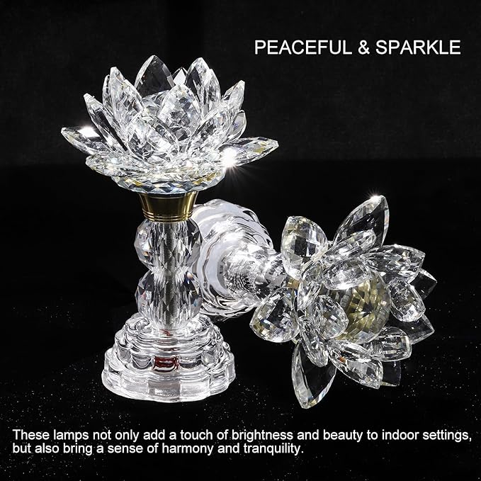 LED Crystal Lotus Flower Lamp – USB Powered Buddha Light for Worship, Prayer and Display,Lotus Flower Light for Bedroom, Buddhist Supplies,Shrine,Meditation Room 8’’ (Blooming Lotus)