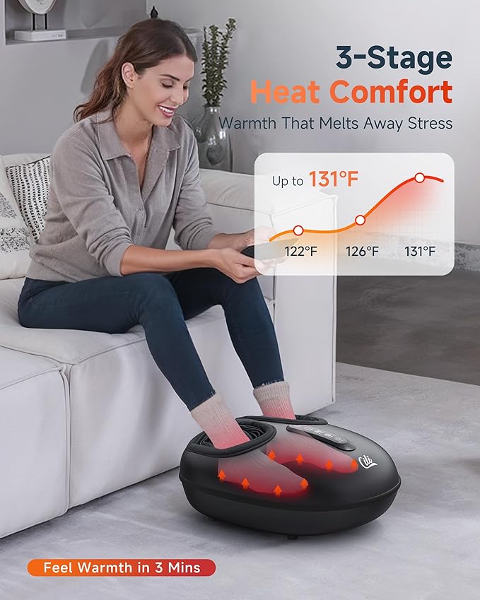 CILI Shiatsu Foot Massager with Heat and Compression, Kneading, Rolling,Electric Feet Massager for Plantar Fasciitis, Neuropathy, Feet Heater, Foot Warmer for Women, Men Gfits, Size Up to 14"