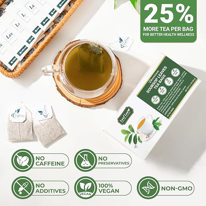 LeafLea 240 Premium Soursop Leaf Tea Bags, 100% Dried Soursop Graviola Leaves with a Smooth, Earthy Flavor, Hoja Guanabana Leaf Herbal Tea Bags for Natural Digestion Support, No Caffeine, Sugar-Free