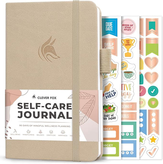 Clever Fox Self-Care Journal Pocket – Daily Reflection Notebook – Mental Health & Personal Development Planner, Meditation & Mood Log (Seashell)