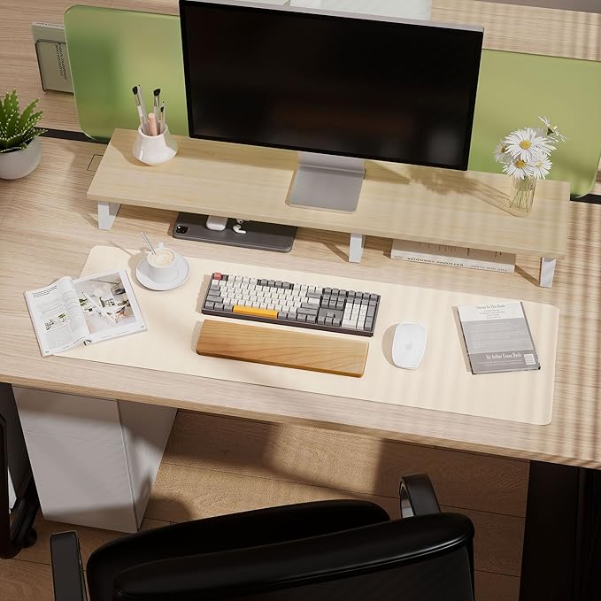 Aothia Leather Desk Pad Protector - Large Mouse Pad, Office Mat, Non-Slip PU Leather Blotter, Laptop Desk Pad, Waterproof Writing Pad for Office and Home (Beige, 38" x 13.7")