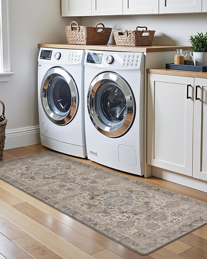 LUMI Kitchen Mat Anti Fatigue Cushioned, Memory Foam Padded Standing Rug Waterproof, Non Slip Comfort Floor Runner for Home, Sink, Laundry, Office, 24"x87", Taupe