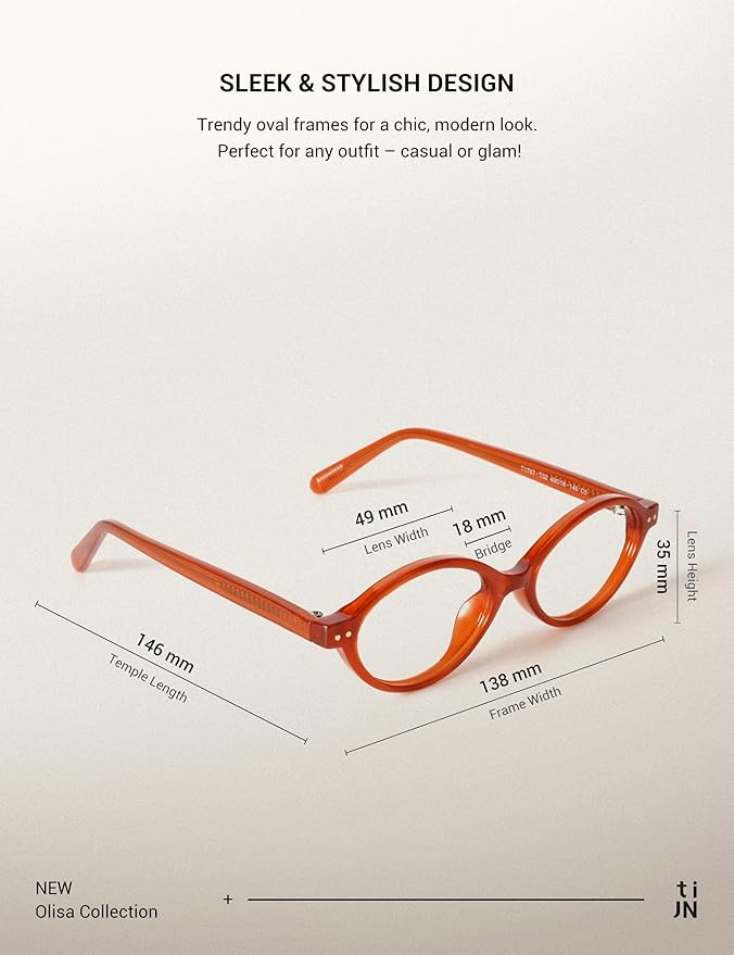 TIJN Olisa Blue Light Blocking Glasses for Women Men,Oval Glasses Frame Bluelight Glasses for Gaming/Computer/Screen