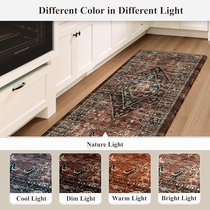 KIMODE Anti Fatigue Kitchen Mats for Floor, Boho Floral Kitchen Rugs Sets of 2, Brick Cushioned Kitchen Floor Mats, Non Slip Standing Desk Mat for Sink Laundry Office Desk 20"x47"+20"x32"