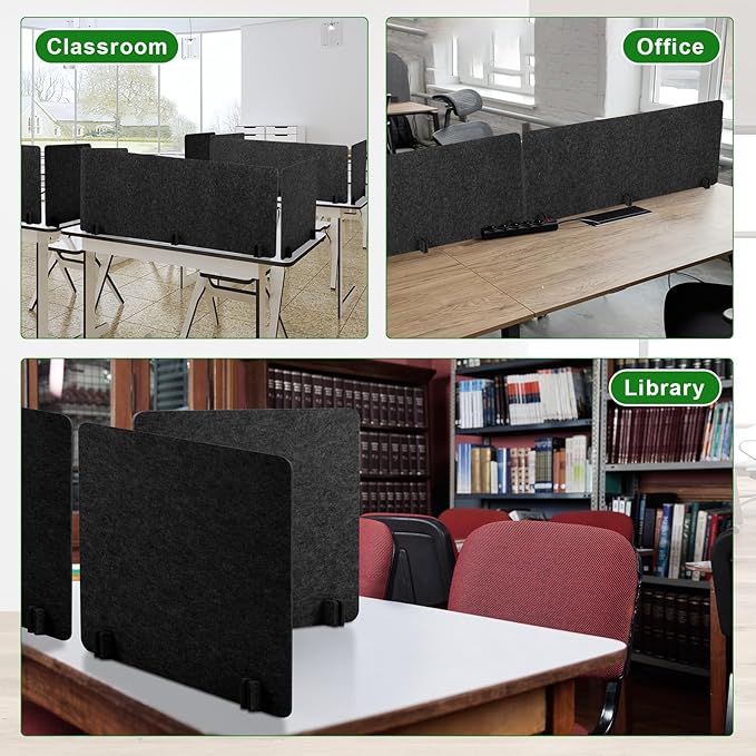 Buryeah 3 Pcs Desk Divider 23.6 x 47.2, 23.6 x 23.6 Stand up Freestanding Cubicle Privacy Partition Reducing Noise Visual Distraction Divider for Office Home School(Deep Gray)