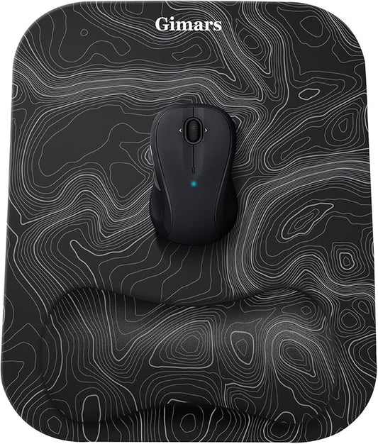 Gimars Large Smooth Superfine Fibre Memory Foam Ergonomic Mouse Pad Wrist Rest Support Mousepad with Nonslip Base for Laptop, Computer, Gaming & Office,Free Coaster Include-Topographic Map