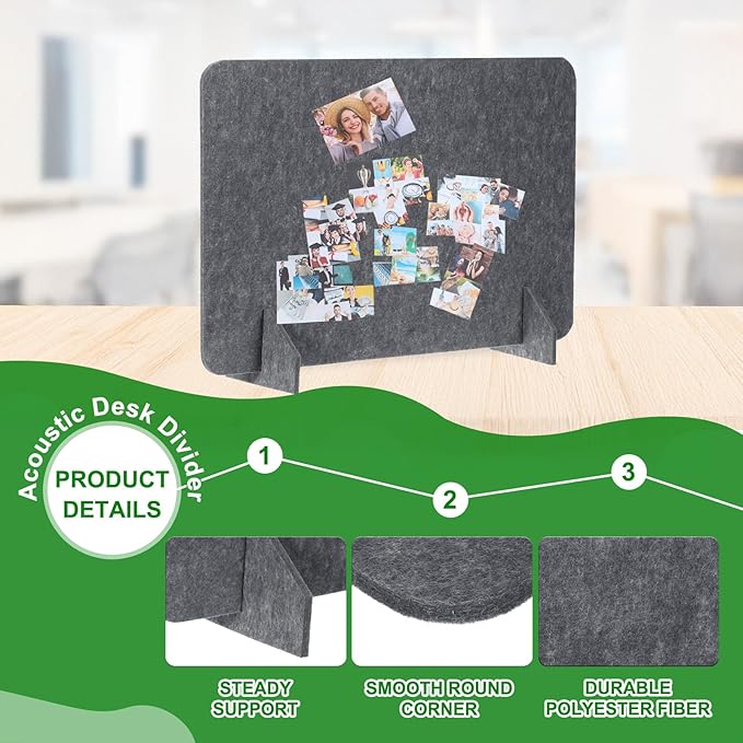 PATIKIL Desk Divider, 2 Set 24 x 16 Inch Acoustic Freestanding Desk Divider Desk Privacy Panel with 4 Pcs Support Feet for Library Office Workstation, Dark Grey