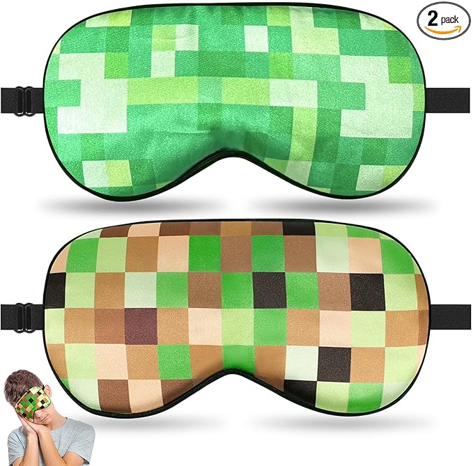 2 Pcs Sleep Mask for Kids Boys, Silk Eye Covers for Sleeping, Adjustable Strap & Light Blocking Design, Adult Children's Bedtime Blindfold for Travel and Home Use (My World)