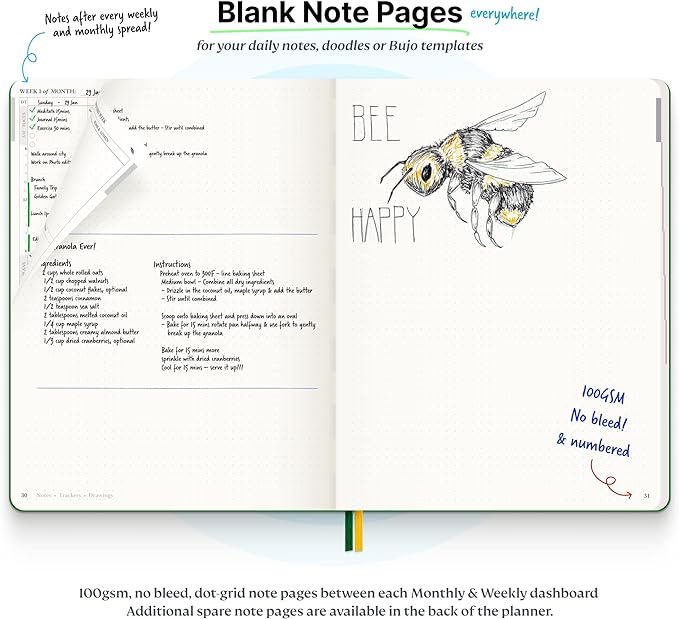 Roterunner 2025 B5 Purpose Planner Notebook 7.5'x9.8' Undated Daily Weekly Monthly Productivity Goal Setting Tool for Work Home ADHD Planner Adults Self Care Journal