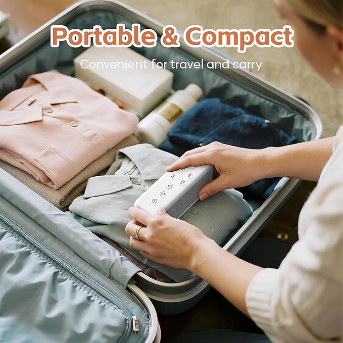 White Noise Sound Machine with 3000mAh Rechargeable Battery - Bluetooth Sleep Sound Machine with 15 Soothing Sounds, Auto-Off Timer & Headphone Jack, Portable Sound Machine for Adults, Baby & Home Use