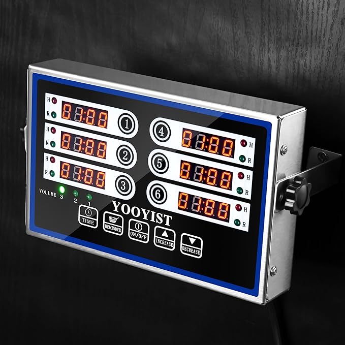 Kitchen Timers for Cooking – 6 Channel Commercial Kitchen Timer Restaurant Kitchen Supplies – Stainless Steel LED Technology Kitchen Timer Digital – Reminder Function, Loud Alarm, Black