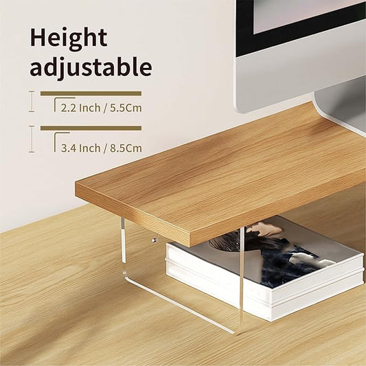 Wood Monitor Stand Riser with Acrylic Legs, Computer Screen Stand Desk Organizer, 31.5 x 7.9 x 3.1 inch, Hold up to 66 lbs (Natural, 31.5"×7.9"×3.1")