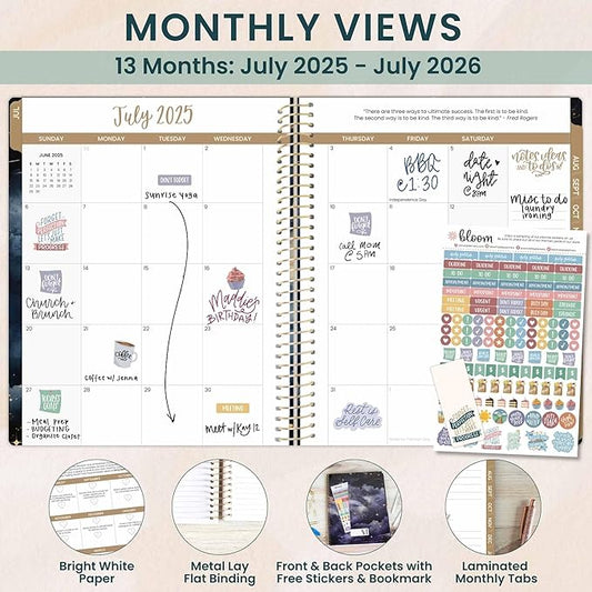 bloom daily planners 2025-2026 (8.5" x 11") Academic Year Day Planner (July 2025 - July 2026) - Weekly & Monthly Dated Agenda Organizer with Stickers & Tabs - Midnight Sky