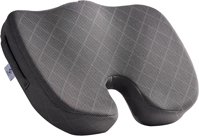 EPSCY Memory Foam Seat Cushion for Office Chair, Car, Airplane & Bleachers – Ergonomic Support for Sciatica, Hip & Tailbone Pain Relief – Comfort Pad for Long Sitting, Office Workers & Driver - Grey