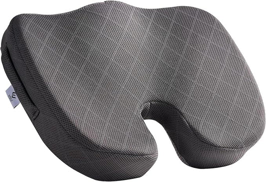 EPSCY Memory Foam Seat Cushion for Office Chair, Car, Airplane & Bleachers – Ergonomic Support for Sciatica, Hip & Tailbone Pain Relief – Comfort Pad for Long Sitting, Office Workers & Driver - Grey