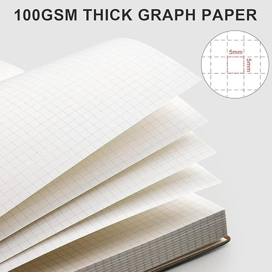 AHGXG Graph Paper Notebook - Grid Paper Notebook Large A4 8.5''×11'', 320 Pages Thick Journal, 100gsm Thick Graph Paper, Leather Softcover, Inner Pocket - GrayBlue