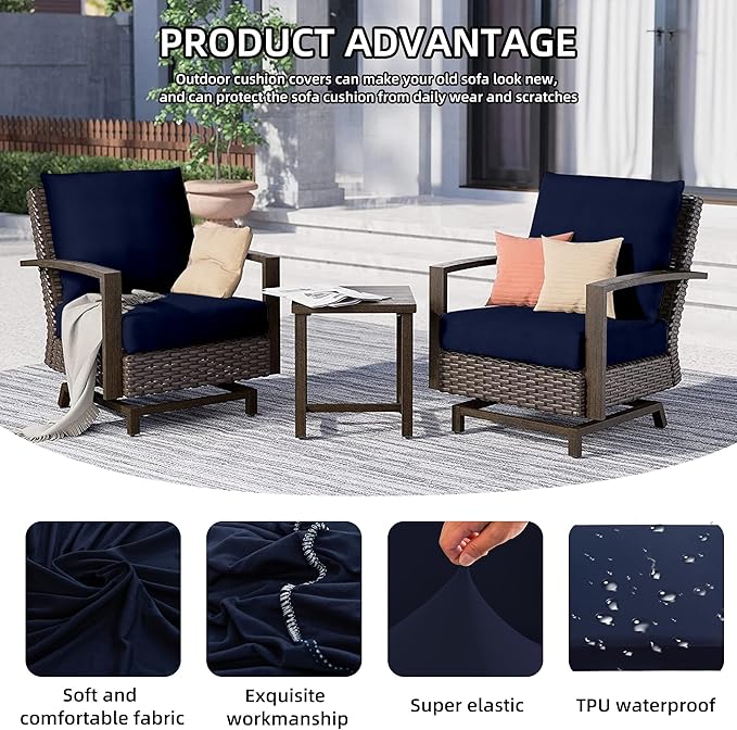 8Pcs Outdoor Cushions Covers Waterproof, Patio Cushion Covers, Stretch Cushion Covers Replacement,Cushion Slipcovers, Furniture Cushion Covers (Navy Blue, 8PCS)