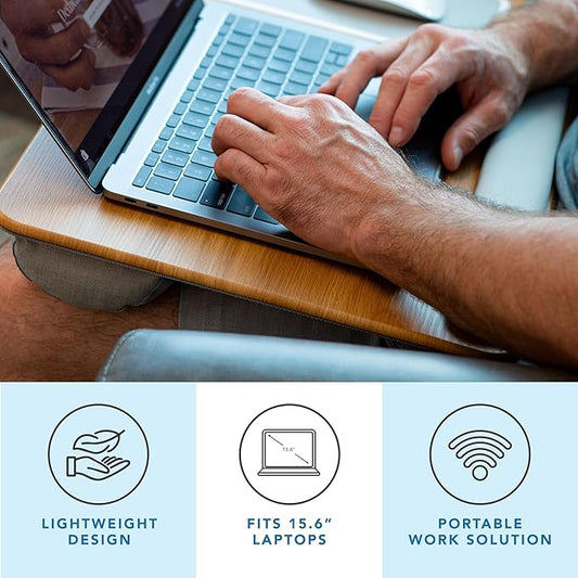 LAPGEAR Home Office Pro Lap Desk with Wrist Rest, Mouse Pad, and Phone Holder - Oak Woodgrain - Fits up to 15.6 Inch Laptops - Style No. 91599