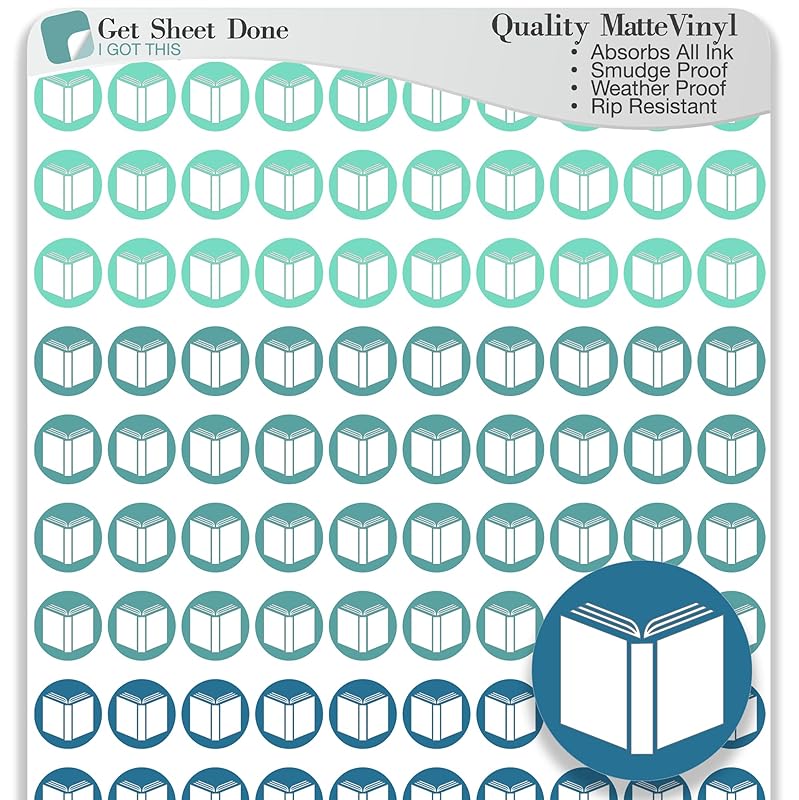 Book Icon Planner Sticker / 110 Dot Icon Vinyl (1/3”) / Club Read Reading Me Time Self Care Homework School Student/Essential Productivity Life/Bullet Bujo Journal (One Sheet, Ocean)