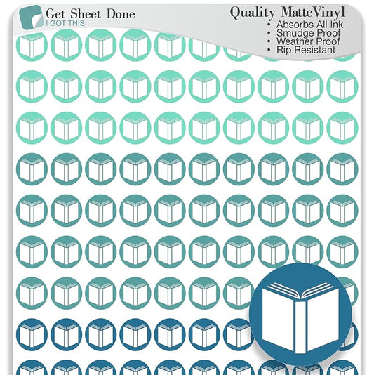 Book Icon Planner Sticker / 110 Dot Icon Vinyl (1/3”) / Club Read Reading Me Time Self Care Homework School Student/Essential Productivity Life/Bullet Bujo Journal (One Sheet, Ocean)