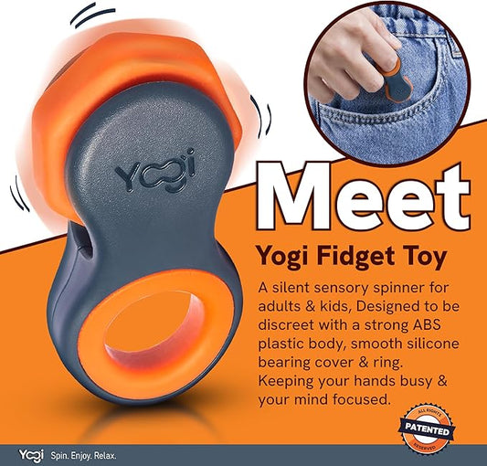 Yogi Fidget Toy – Silent Sensory Spinner for Adults & Kids – Stress Relief Fidgets for ADHD, Anxiety – Fidget Toys for Adults – Includes 5 Finger-Fit Rings – Work, School & Travel – Supernova