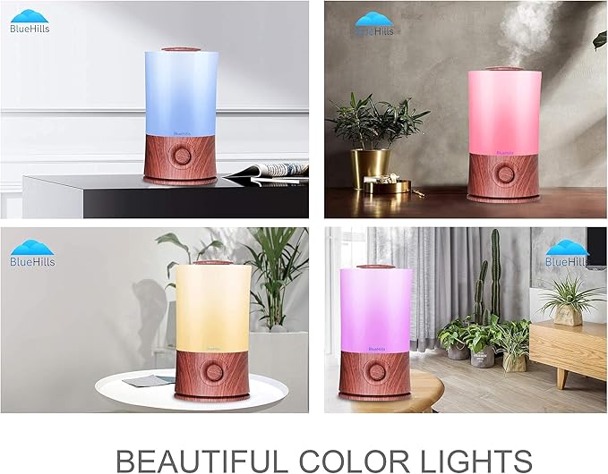 BlueHills Premium 2000 ML XL Essential Oil Diffuser Aromatherapy Humidifier for Large Room Home 40 Hour Run Huge Coverage Area 2 Liter Extra Large Capacity Diffuser High Mist Dark Wood Grain E003