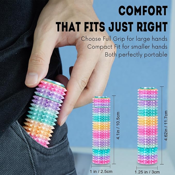 Fidget Roller Adults Teens Sensory Little Stim Gadget for Anxiety Relief Mild Ouchie,Desk Focus Tool Portable Hand Spinner Gifts Idea White Elephant Stocking Christmas(Rainbow,Compact Fit)