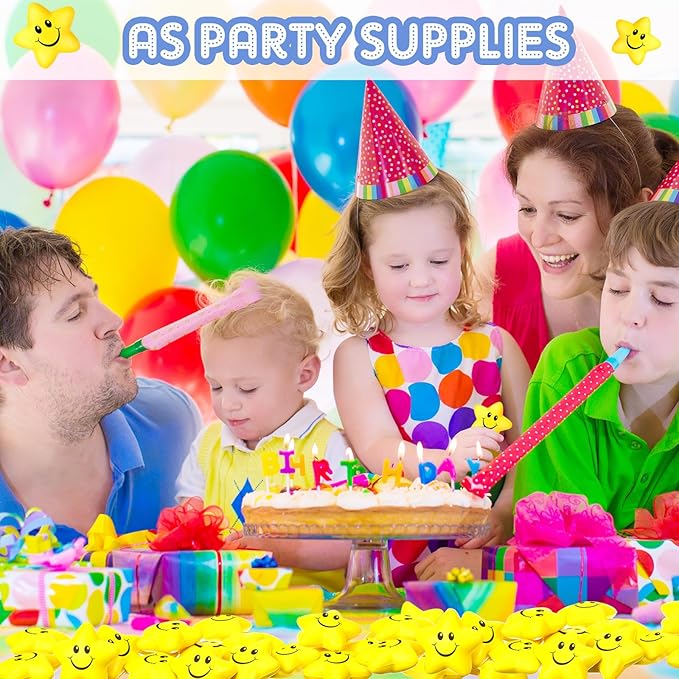 Kasyat 100 Pcs Star Smile Face Stress Balls Bulk 2.2 Inch Mini Foam Smile Ball Yellow Small Stress Relief Toy for School Reward Student Prizes Birthday Party Favor