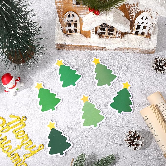24 Packs Christmas Tree Sticky Notes Gradient Green Memo Pads 6 Colors 3 x 2 Inch Reminder Notepad for Xmas Winter Annotating Office Classroom, 480 Sheets
