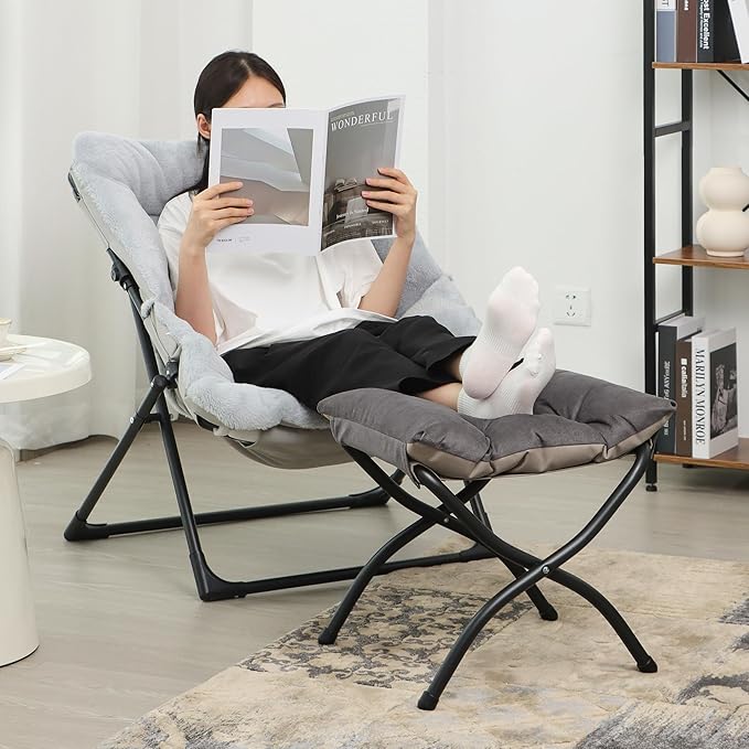 15"(H) Folding Ottoman, Foldable Footrest Stool, Portable Small Foot Stool for Couch, Collapsible Foot Rest Ottoman for Sofa, Accent Padded Ottomans for Living Room, Bedroom, Dark Coffee