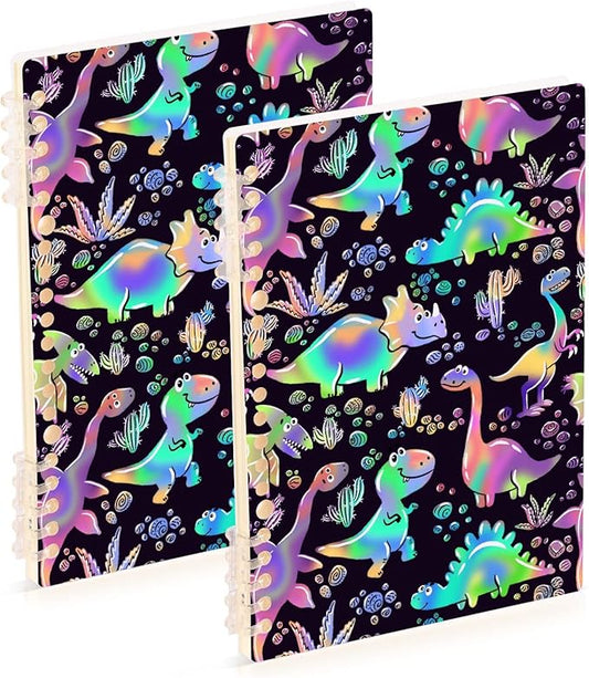senya Spiral Notebook Ruled 2 Pcs, Rainbow Dinosaurs Journals for Study and Notes 60 Pages with Durable Hardcover