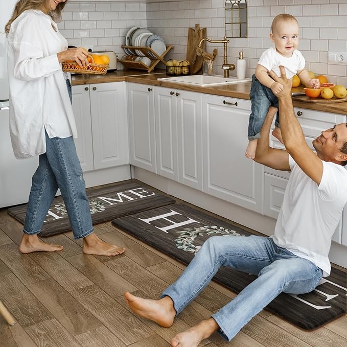 KIMODE Kitchen Mats,Anti Fatigue Kitchen Rugs Sets of 2, Non Slip Waterproof Kitchen Floor Mats, Ergonomic Cushioned Comfort Standing Mat for Home,Laundry, Office,Sink,Desk