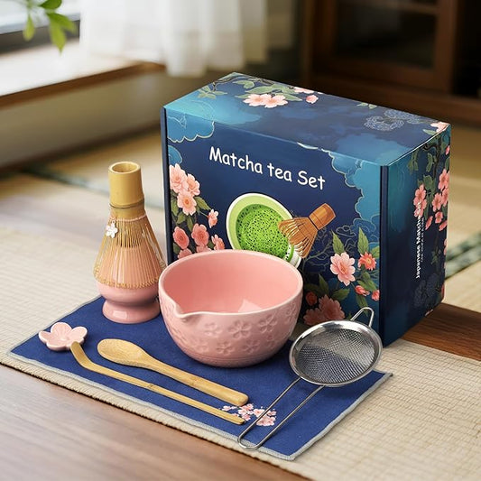 Matcha Whisk Set, Birthday Gifts for Women Mom Her, 8PCs Ceremony Matcha Tea Kit, 18OZ Matcha Bowl with Spout, Whisk, Bamboo Scoop, Sifter, Tea Towel, Ideal Gift for Christmas, Wedding