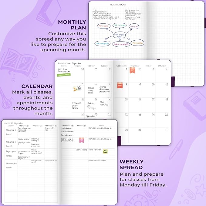 Clever Fox Teacher Planner – School Year Planner with Calendars & Lesson Plans – Teacher Plan Book for Classroom & Homeschool Organization - Undated, 7x10″, Hardcover (Purple)