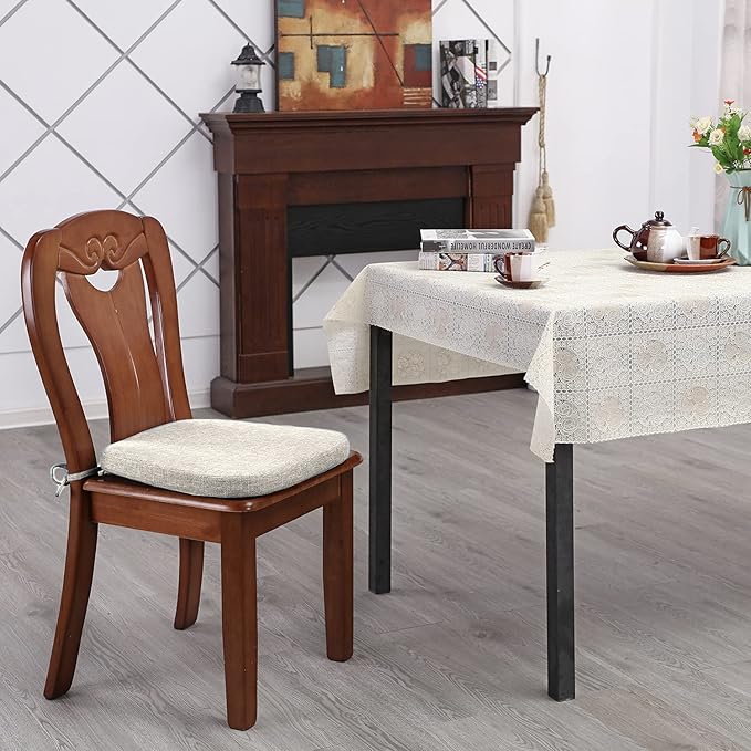 Chair Cushion with Ties for Dining Chairs - Memory Foam Non Slip Kitchen Chair Pad and Dining Seat Cushion with Machine Washable Cover Set of 4 [16.5 x 16.2 Inches] (Light Beige, 4)