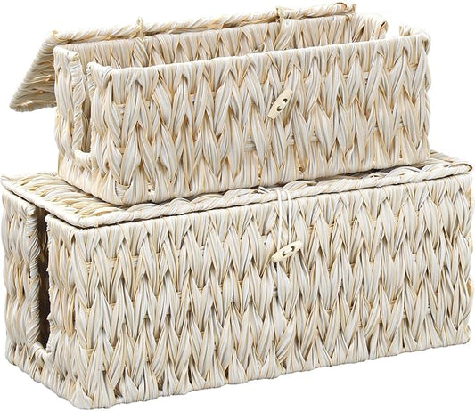 Cable Management Box,Boho Decorative Handwoven 2 Open Slots Cord Organizer Hider Box with Lid for TV Wires, Computer, Router, USB Hub and Under Desk Power Strip