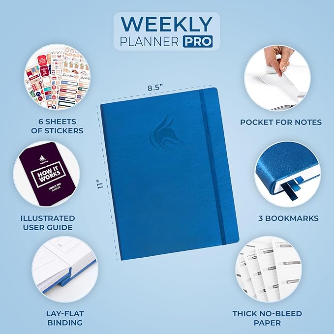 Clever Fox Planner PRO – Weekly & Monthly Life Planner to Increase Productivity, Time Management and Hit Your Goals, 8.5x11″ (Mystic Blue)