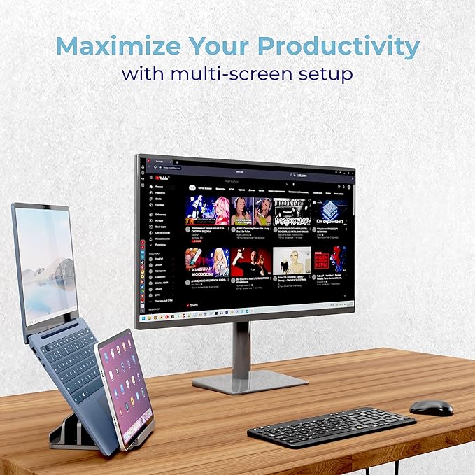 Vertical Laptop Stand Holder 5 Slots, Aluminum Space-Saving Laptop Holder, Adjustable Size Dock Tabletop Desk Organizer 3 Slot + 2 for Apple MacBook/Surface/PC/Tablet/iPad/iPhone (Space Gray)