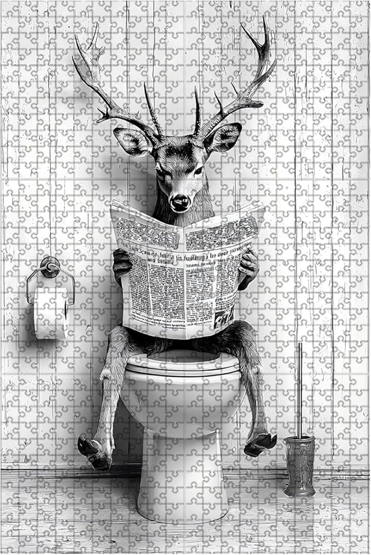 1000 Piece Adults Kids Deer Jigsaw Wooden Black and White Bathroom Jigsaw Adult Stress Relief Therapy Challenging 29.5x19.7 Inch