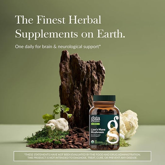Gaia Herbs Lion’s Mane Mushroom - Brain & Nerve Health Support - 120 Vegan Capsules