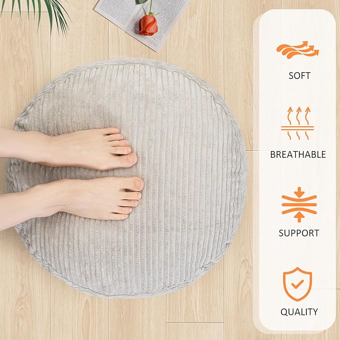 Pouf Ottoman Stuffed Round Modern Foam Filled Foot Rest Poufs for Living Room Chair Decorative 20 X 15 Inches Fluffy Pouf Foot Stool Storage Ottoman, Grey