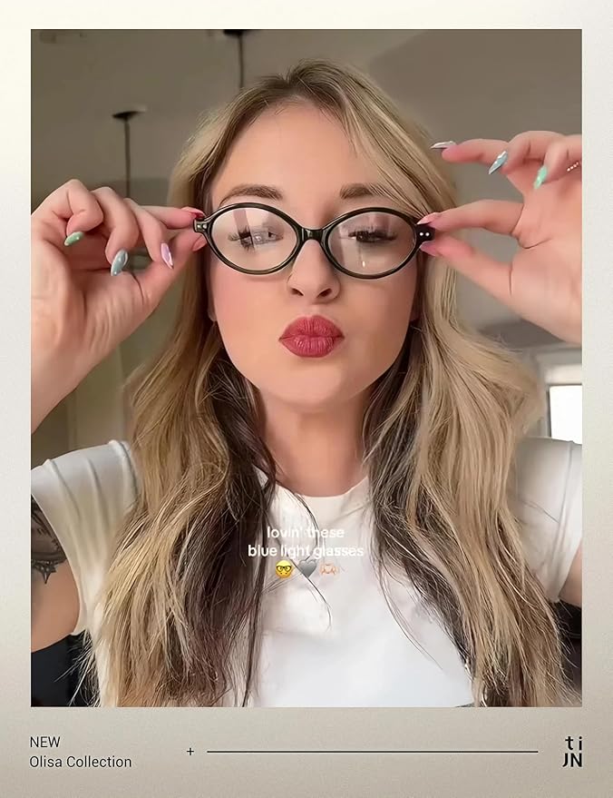 TIJN Olisa Blue Light Blocking Glasses for Women Men,Oval Glasses Frame Bluelight Glasses for Gaming/Computer/Screen
