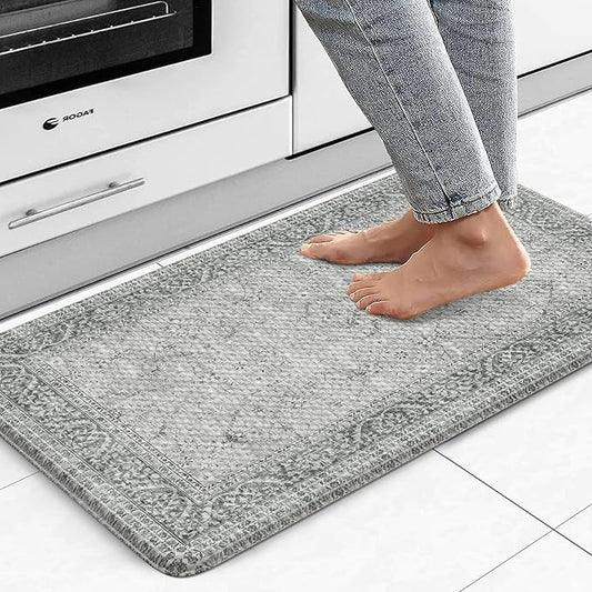 KIMODE Anti Fatigue Kitchen Mat,17.3"x29" Cushioned Vintage Grey Kitchen Rugs Non-Slip,Waterproof Wipe Clean Ergonomic Cushioned Comfort Kitchen Sink Standing Mat for Kitchen,Laundry Floor