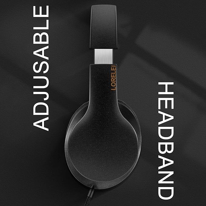 LORELEI X6 Over-Ear Headphones With Microphone, Lightweight Foldable & Portable Stereo Bass With 1.45M No-Tangle Wired for Smartphone Tablet MP3/4 (Black-Gold)