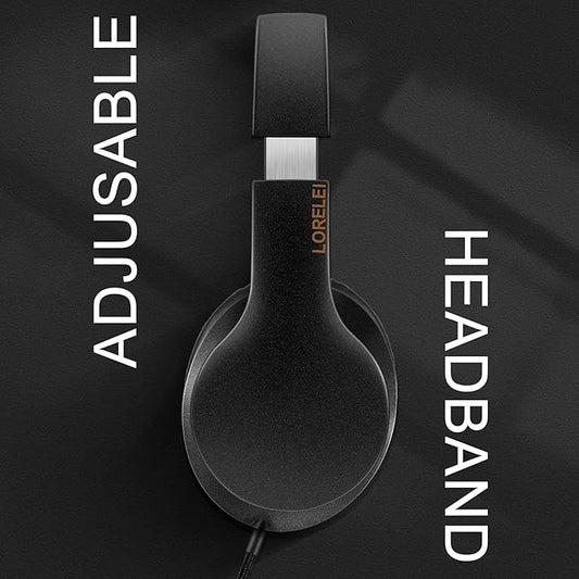 LORELEI X6 Over-Ear Headphones With Microphone, Lightweight Foldable & Portable Stereo Bass With 1.45M No-Tangle Wired for Smartphone Tablet MP3/4 (Black-Gold)