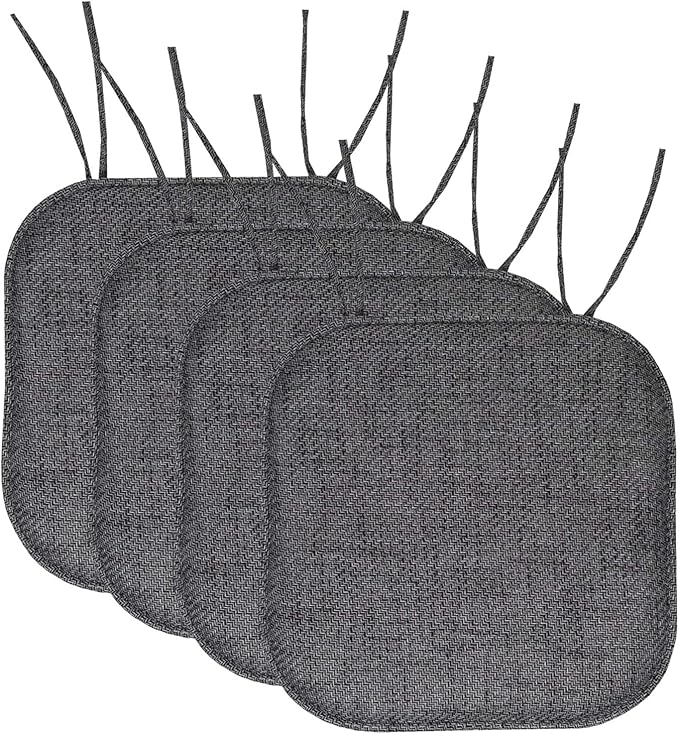 Chair Cushion Memory Foam Pads with Ties Honeycomb Pattern Slip Non Skid Rubber Back Rounded Square 16" x 16" Seat Cover