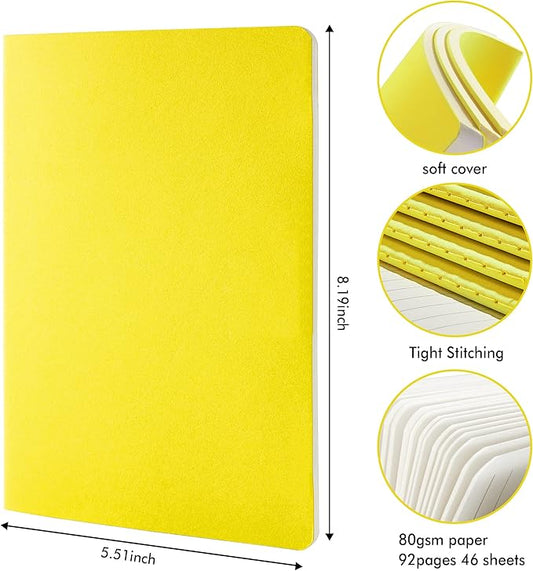 16 Pack Soft Cover Journal Bulk, Feela Lined Notebooks College Ruled for Work for Women Girl Writing, Blank Travel Journal Note Taking Notebook School Business Supplies, 8.2” x 5.5”, A5, Lemon Yellow